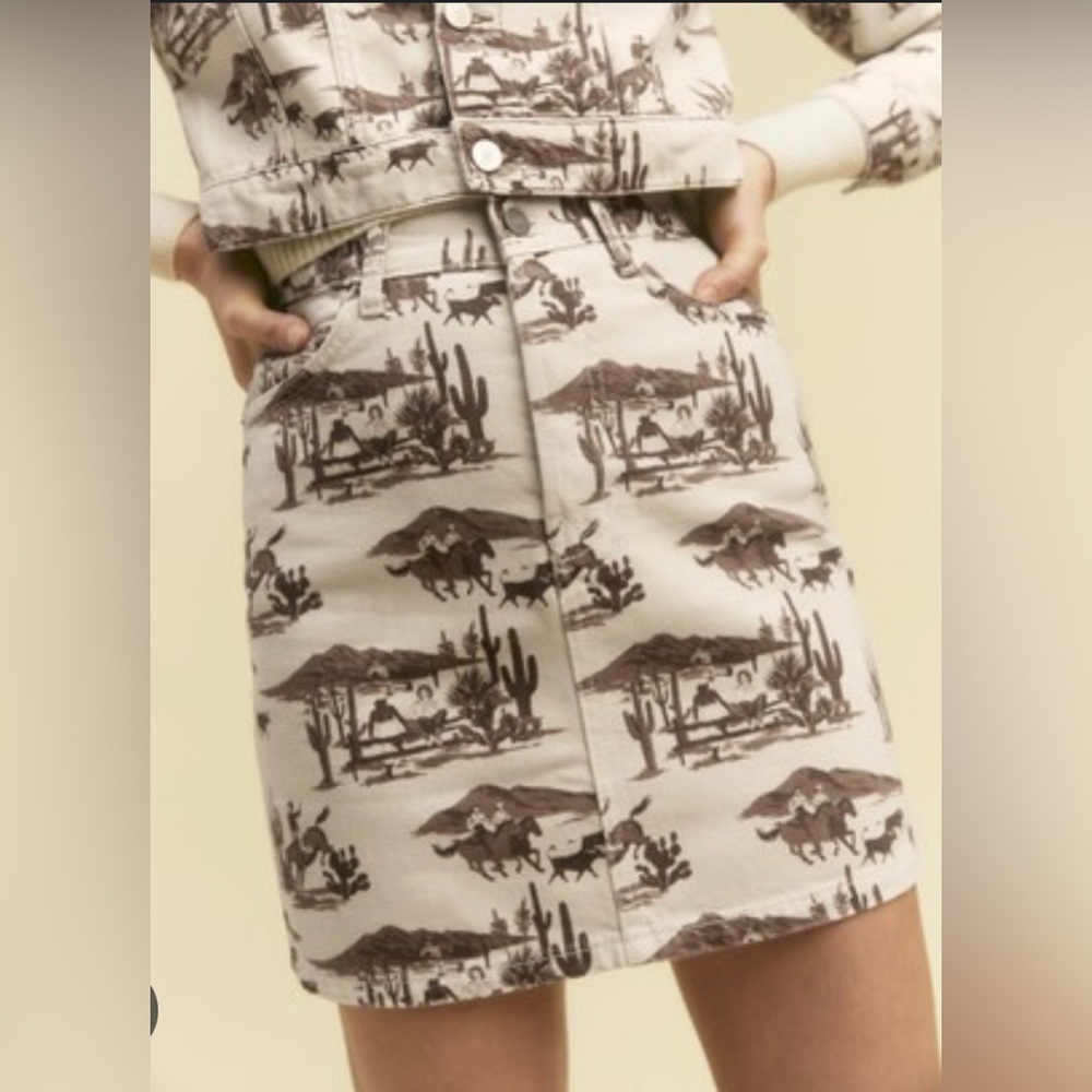 Reformation Jackie High Rise Denim Skirt Desert Sand